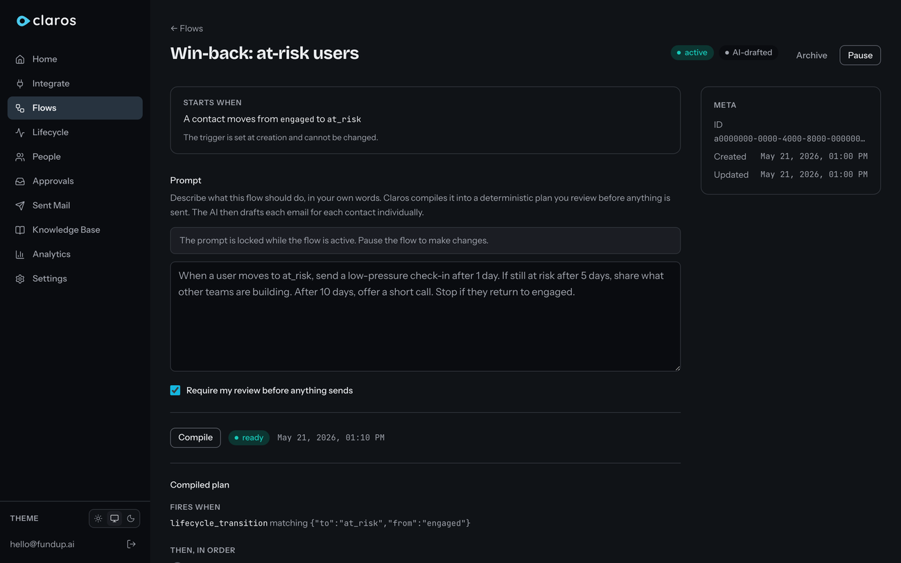 A flow's compiled plan in the flow editor